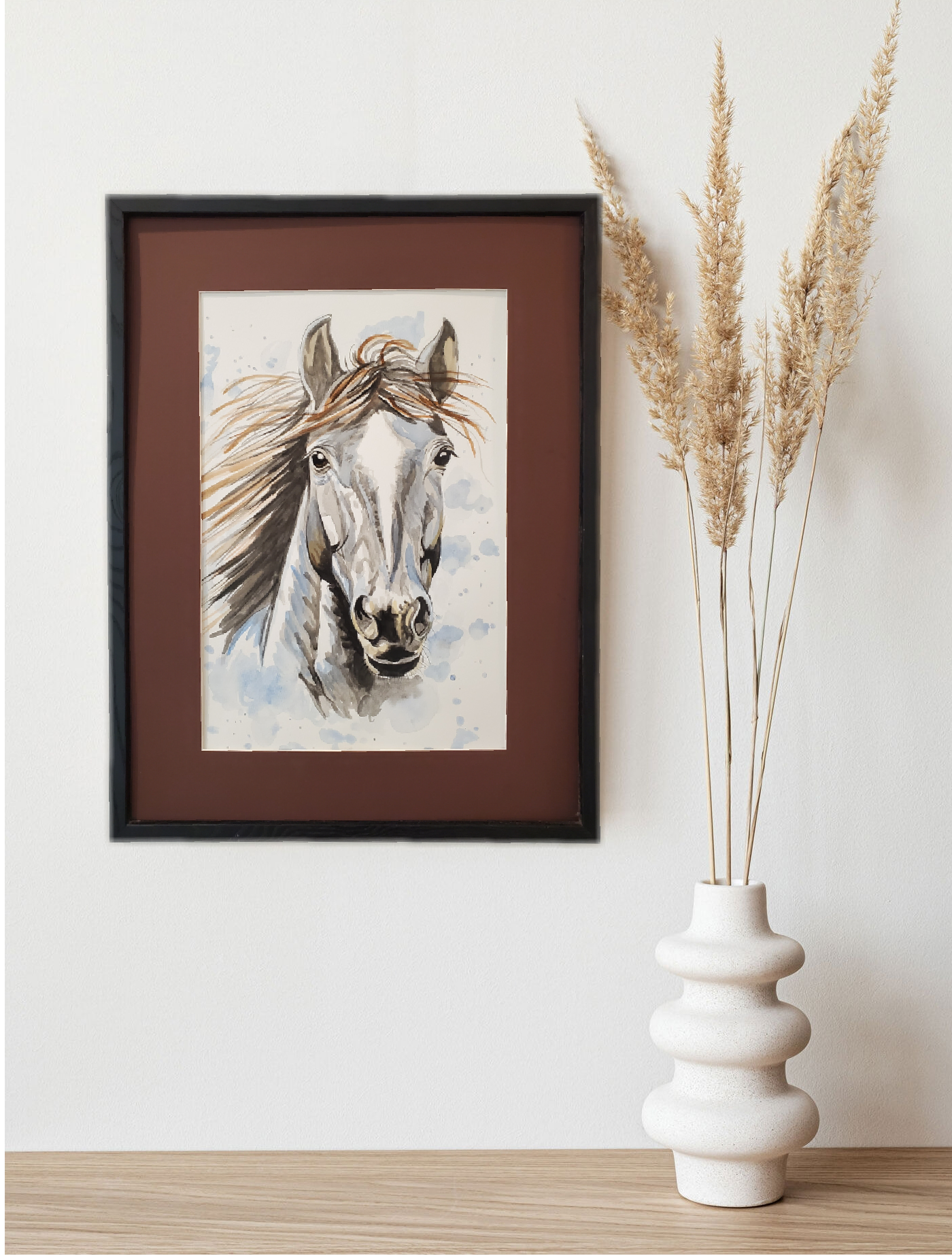 13) Animals "Stallion"- Matted Watercolor on Paper