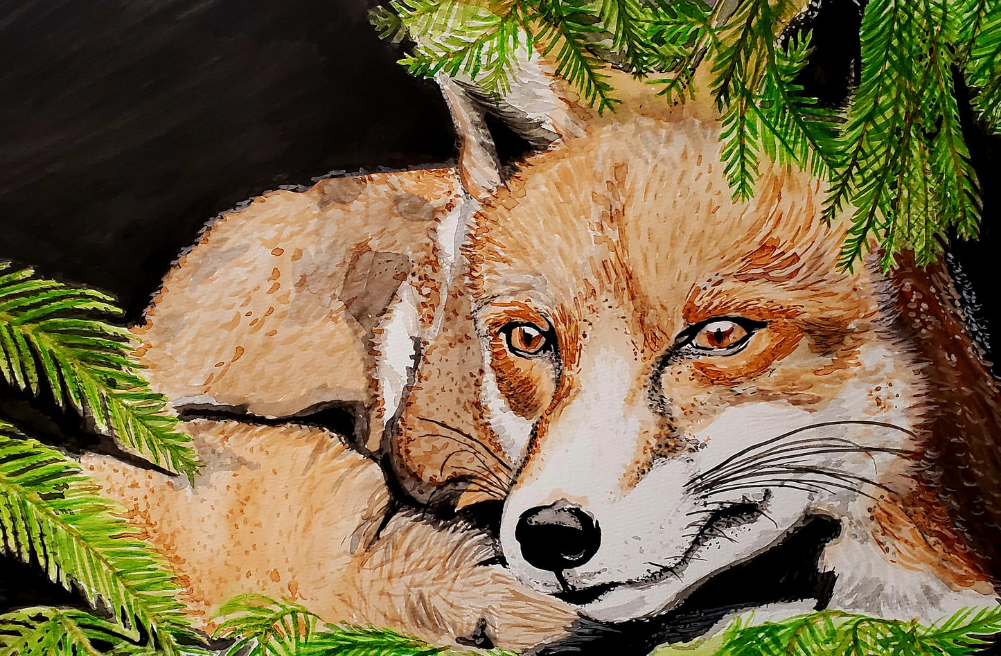 Animals "Fox"- Matted Watercolor on Paper